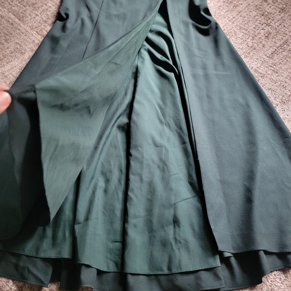 Amsale Hunter Green Halter Neck Mermaid Gown Bridesmaid Maxi Dress High Slit 6 - Picture 9 of 14